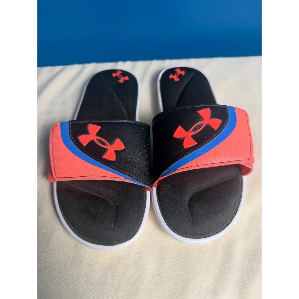 Under Armour Ignite VI Kids Slides Black Red Blue Athletic Sandals 6Y Women's 8